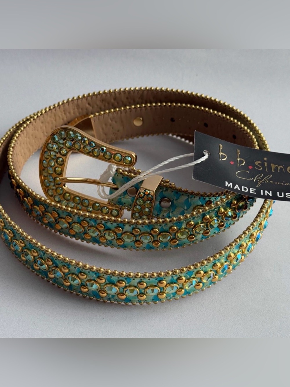 B.B. Simon Turquoise Crystal-Studded Women's Belt